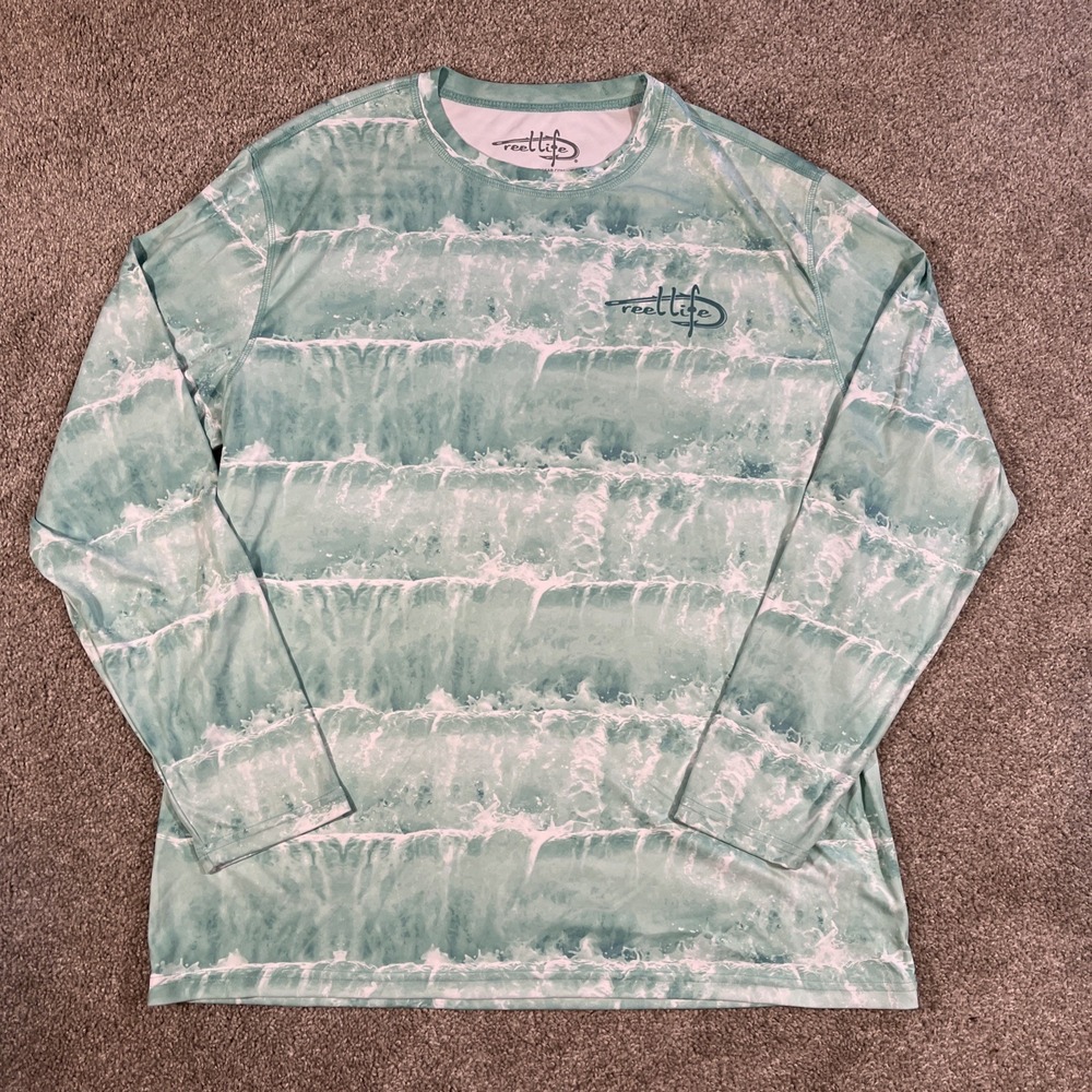 Reel Life Sun Ray Defender UPF 50+ Fishing Shirt Real Teal Waves Size‎ XL